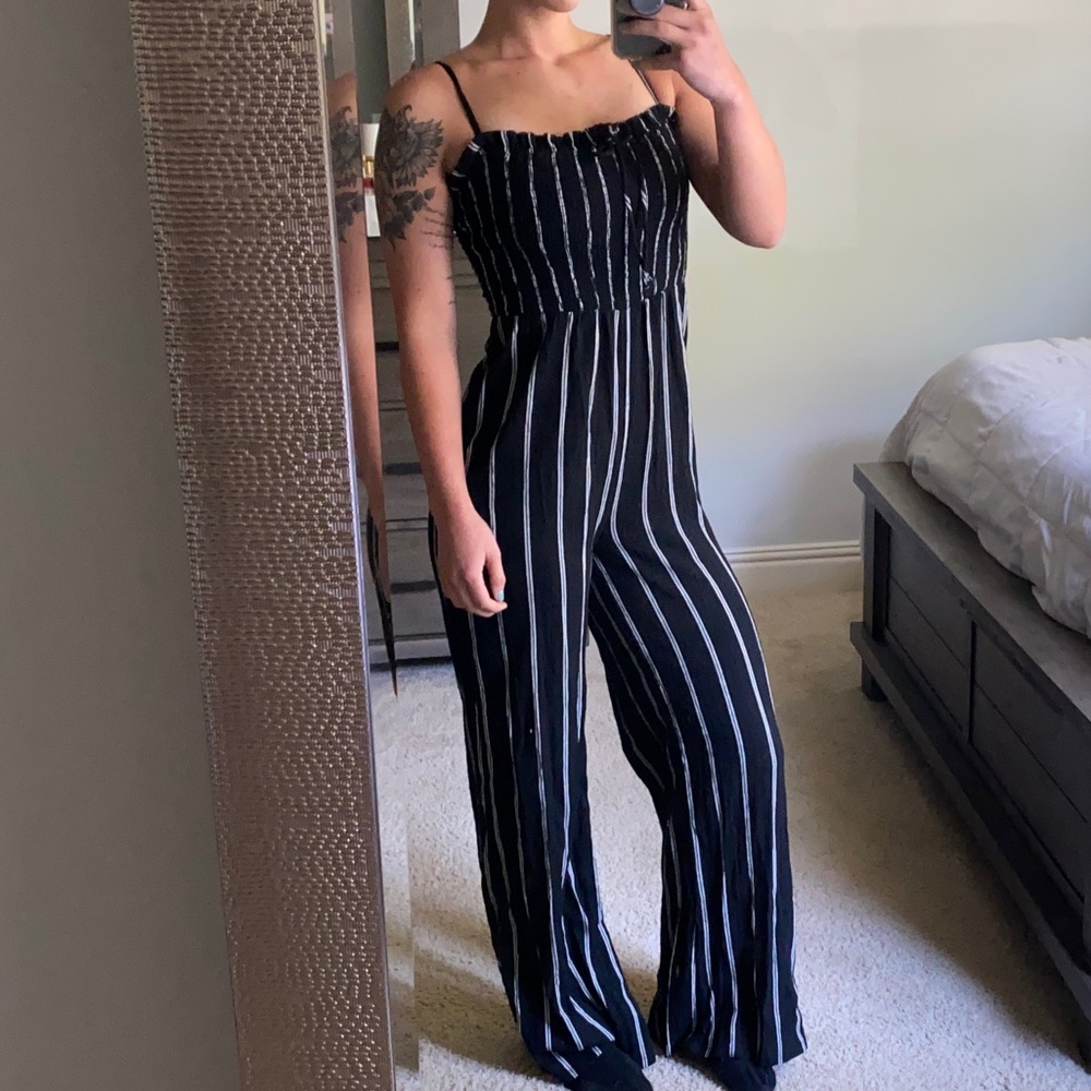 Billabong Black & White Striped Jump Suit